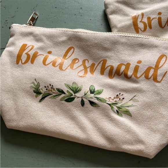 Canvas Bridesmaid Make up bag with greenery design Set - Picture 3 of 5
